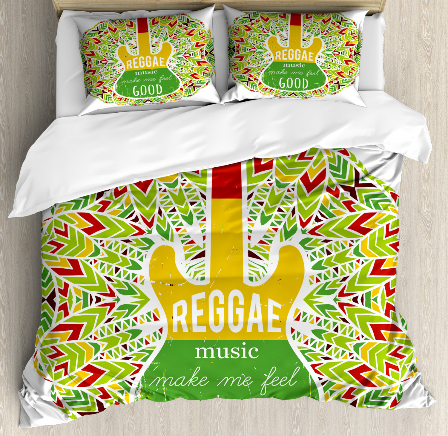 Rasta Duvet Cover Set With Pillow Shams Reggae Music Icon Guitar