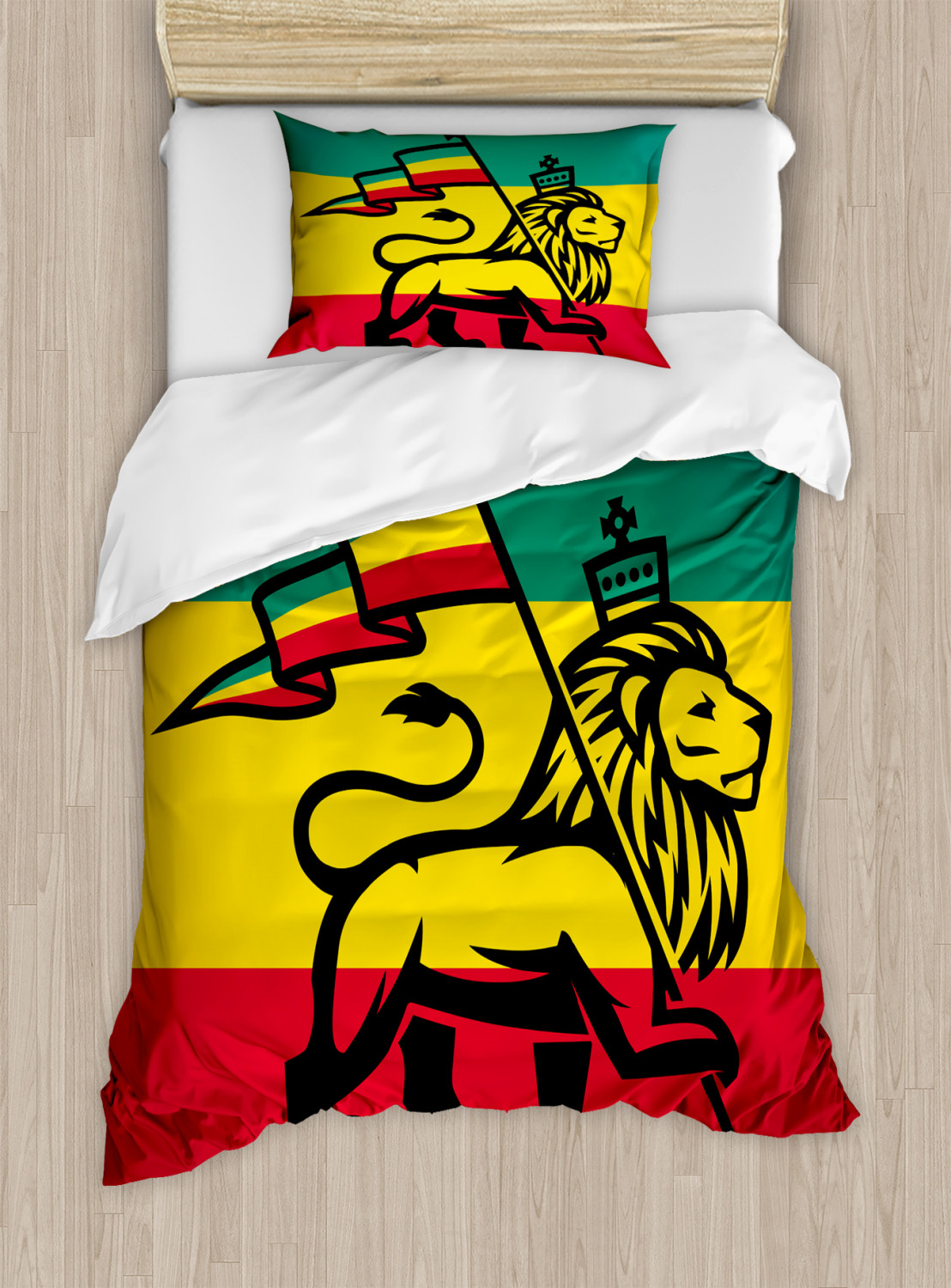 Rasta Duvet Cover Set With Pillow Shams Judah Lion Rastafari Flag