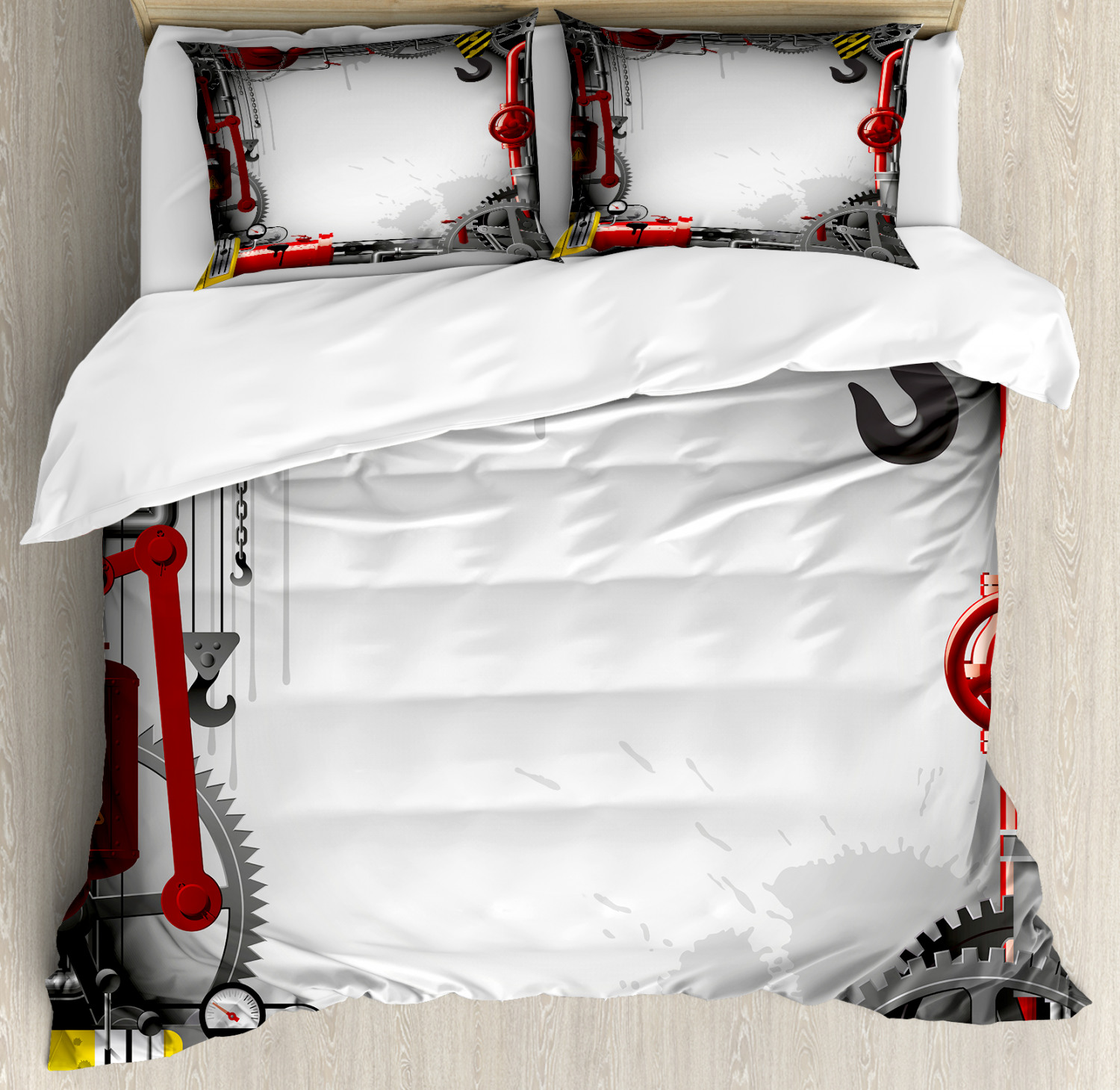 Industrial Duvet Cover Set with Pillow Shams Steam Pipes Print 