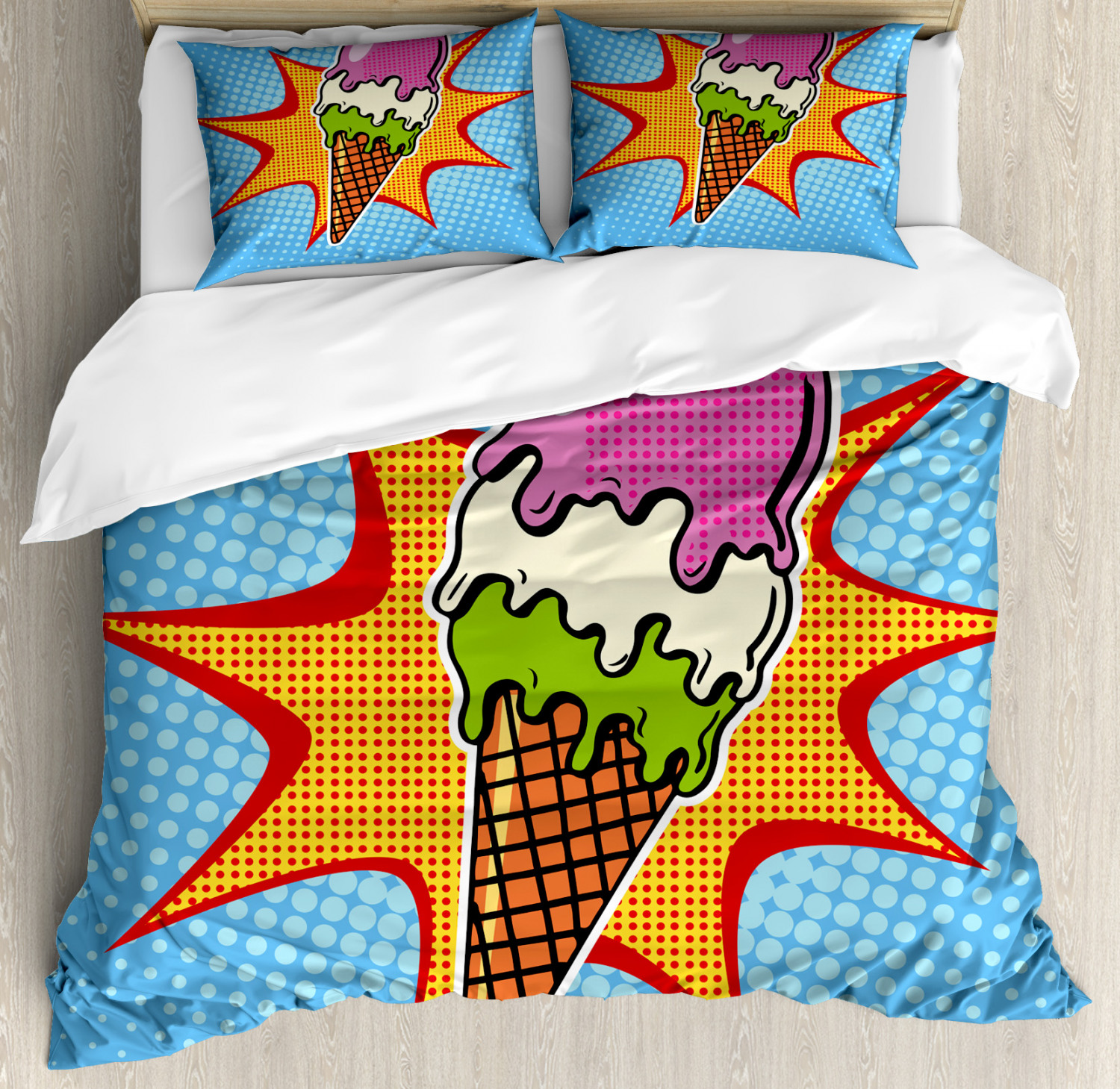 Ice Cream Duvet Cover Set With Pillow Shams Retro Cone Dots Print