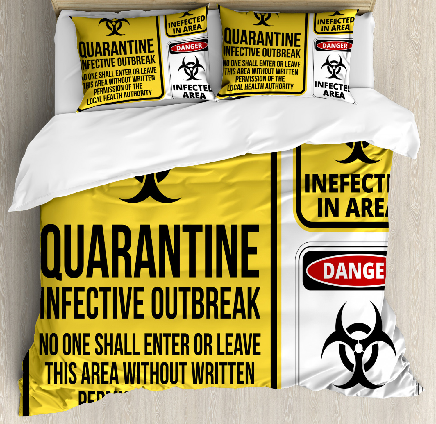 Zombie Duvet Cover Set With Pillow Shams Danger Quarantine Print