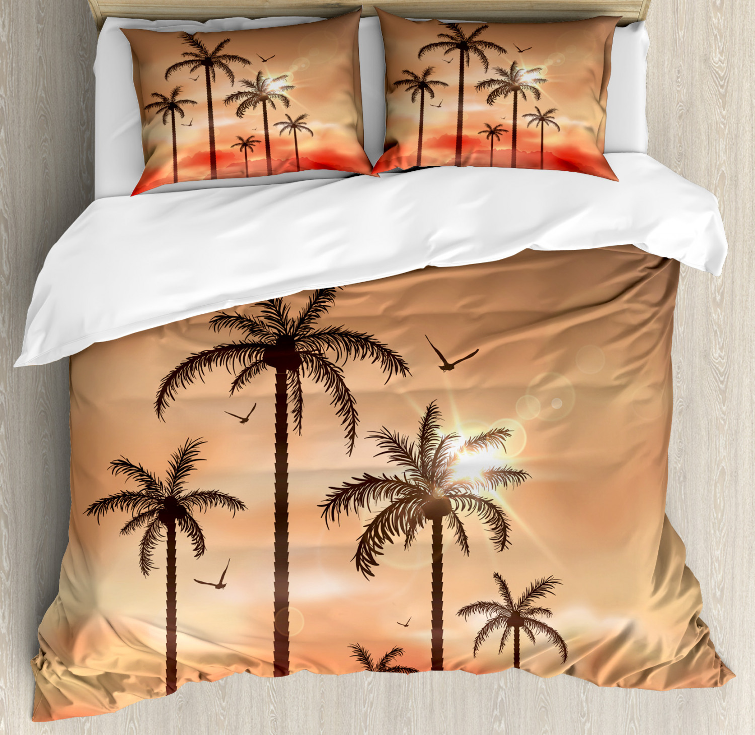 Tropical Duvet Cover Set With Pillow Shams Palms Dramatic Sky