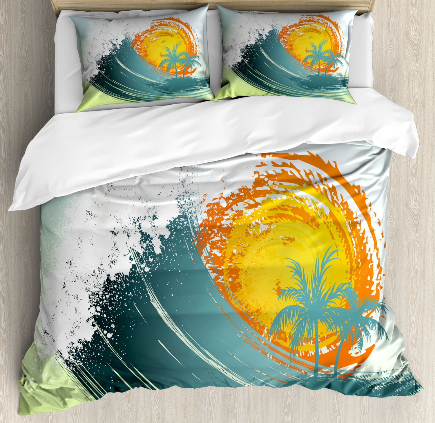 Tropical Duvet Cover Set With Pillow Shams Coconut Palm Trees