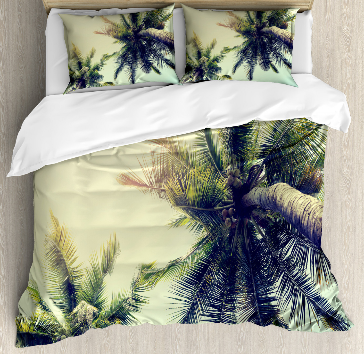 Palm Tree Duvet Cover Set With Pillow Shams Caribbean Coast