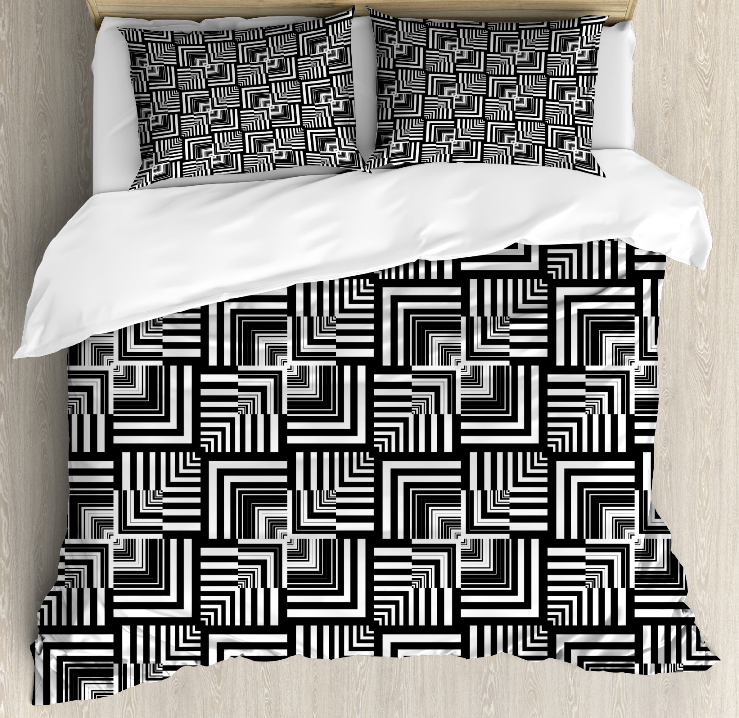 Black And White Duvet Cover Set With Pillow Shams Geometric Art