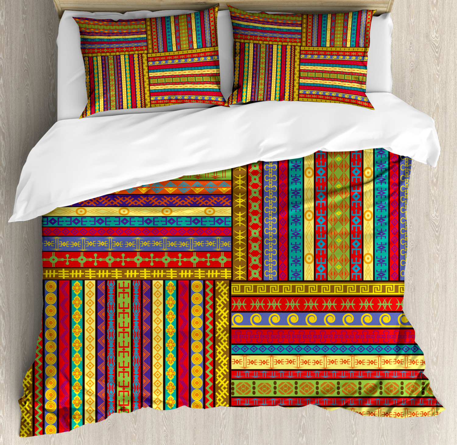 African Duvet Cover Set with Pillow Shams Ancient Artful Borders Print