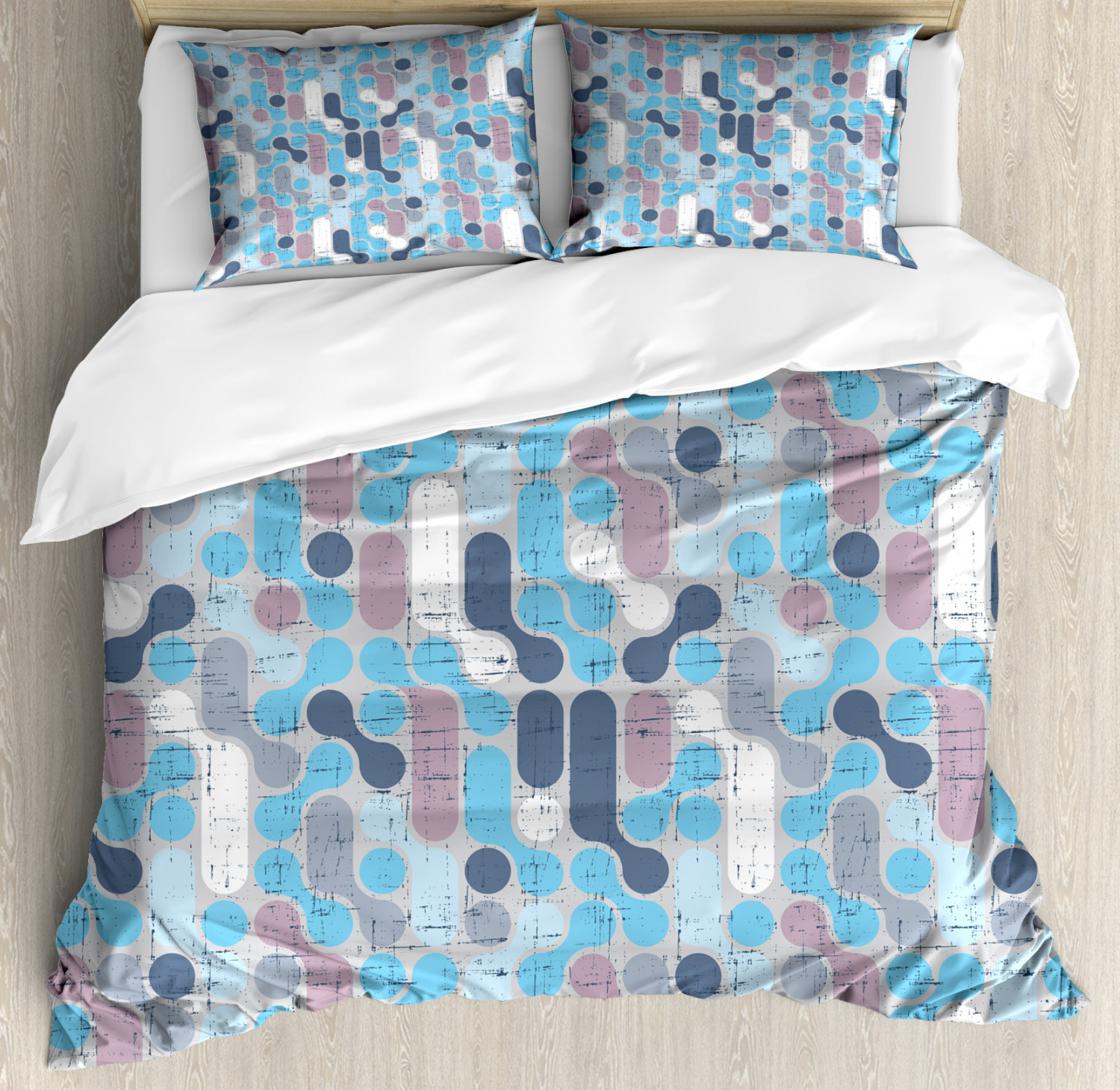 Abstract Duvet Cover Set With Pillow Shams Grunge Retro Rounds