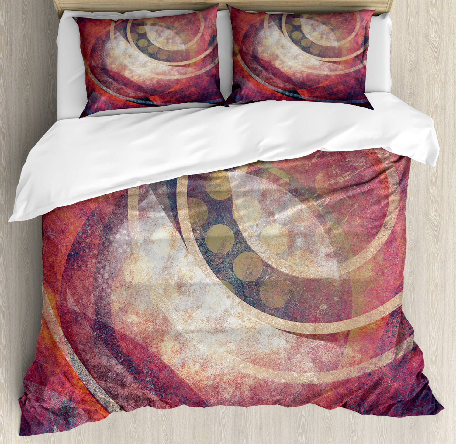 Antique Duvet Cover Set With Pillow Shams Grunge Circles Print For