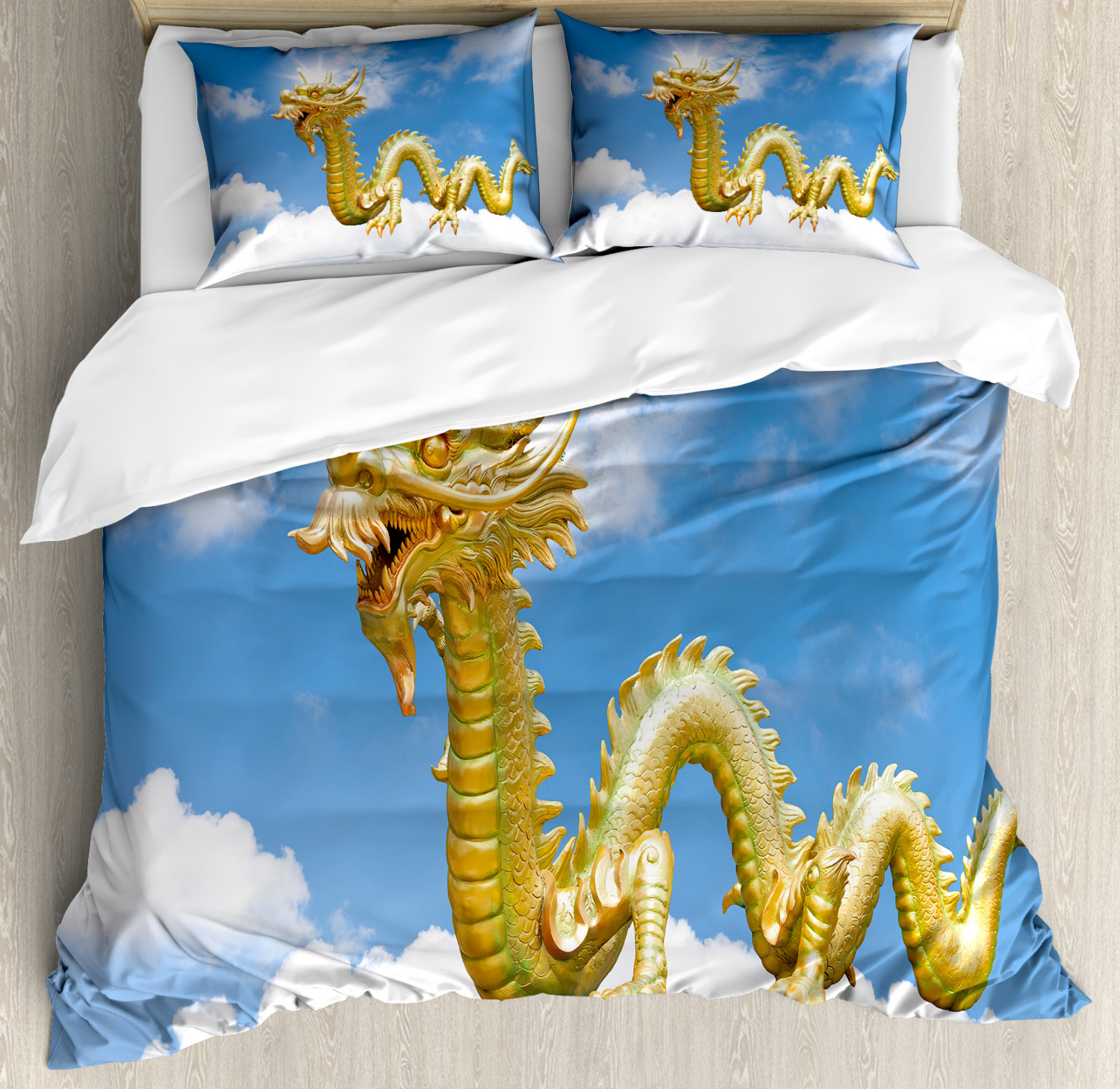 Dragon Duvet Cover Set with Pillow Shams Cultural Chinese Symbol Print