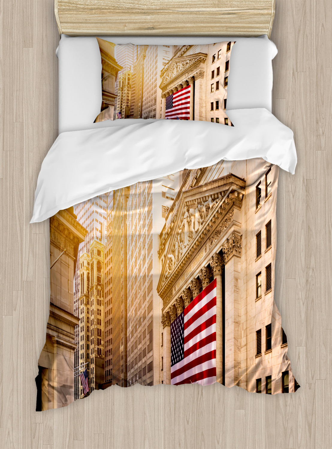 United States Duvet Cover Set with Pillow Shams Wall Street Flags Print - Picture 7 of 8