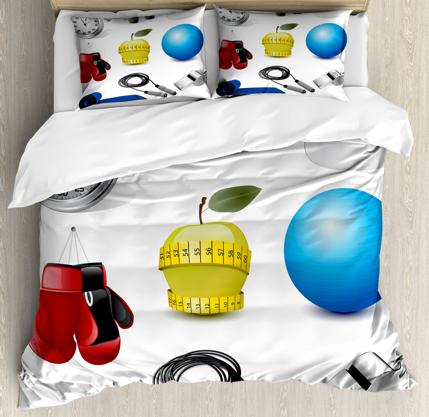 Fitness Duvet Cover Set With Pillow Shams Vivid Workout Items