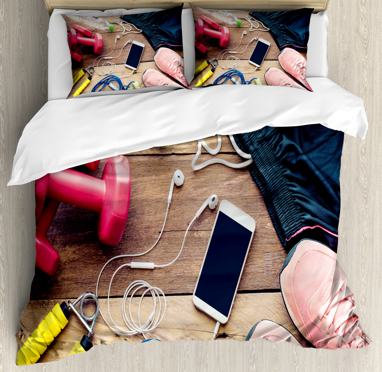Fitness Duvet Cover Set with Pillow Shams Sportswear Accessories Print Fitness Duvet Cover Set with Pillow Shams Sportswear Accessories Print