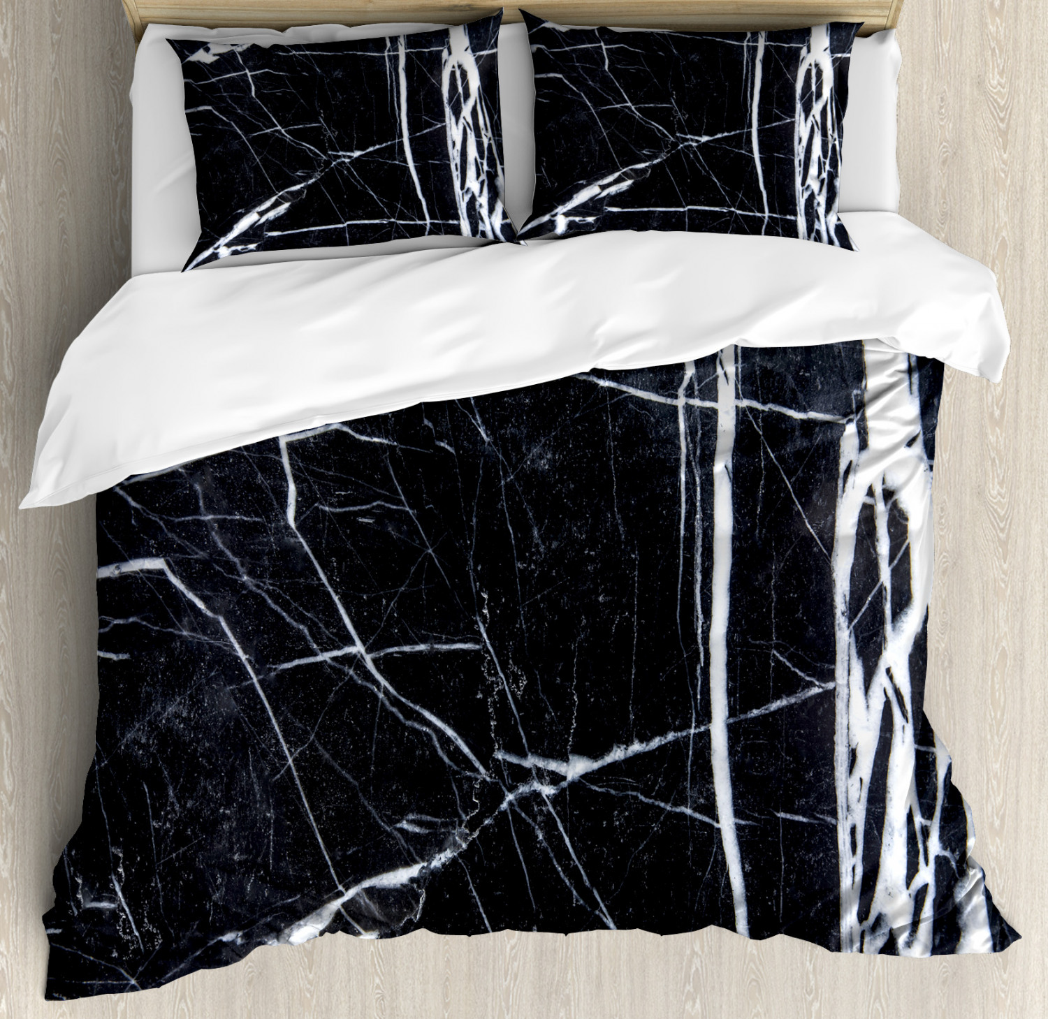Marble Duvet Cover Set with Pillow Shams Grunge Natural Ston