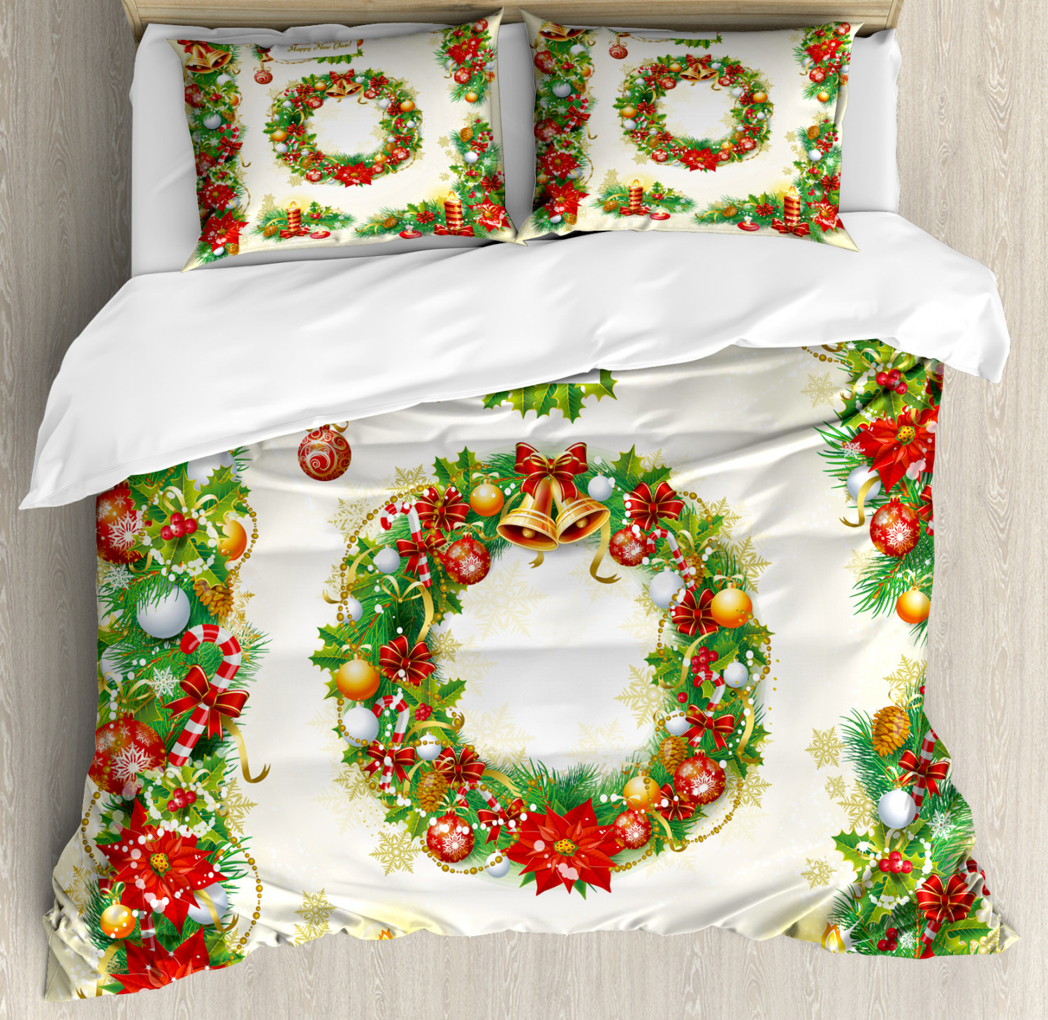 Christmas Duvet Cover Set with Pillow Shams Nostalgic Celebration Print Christmas Duvet Cover Set with Pillow Shams Nostalgic Celebration Print