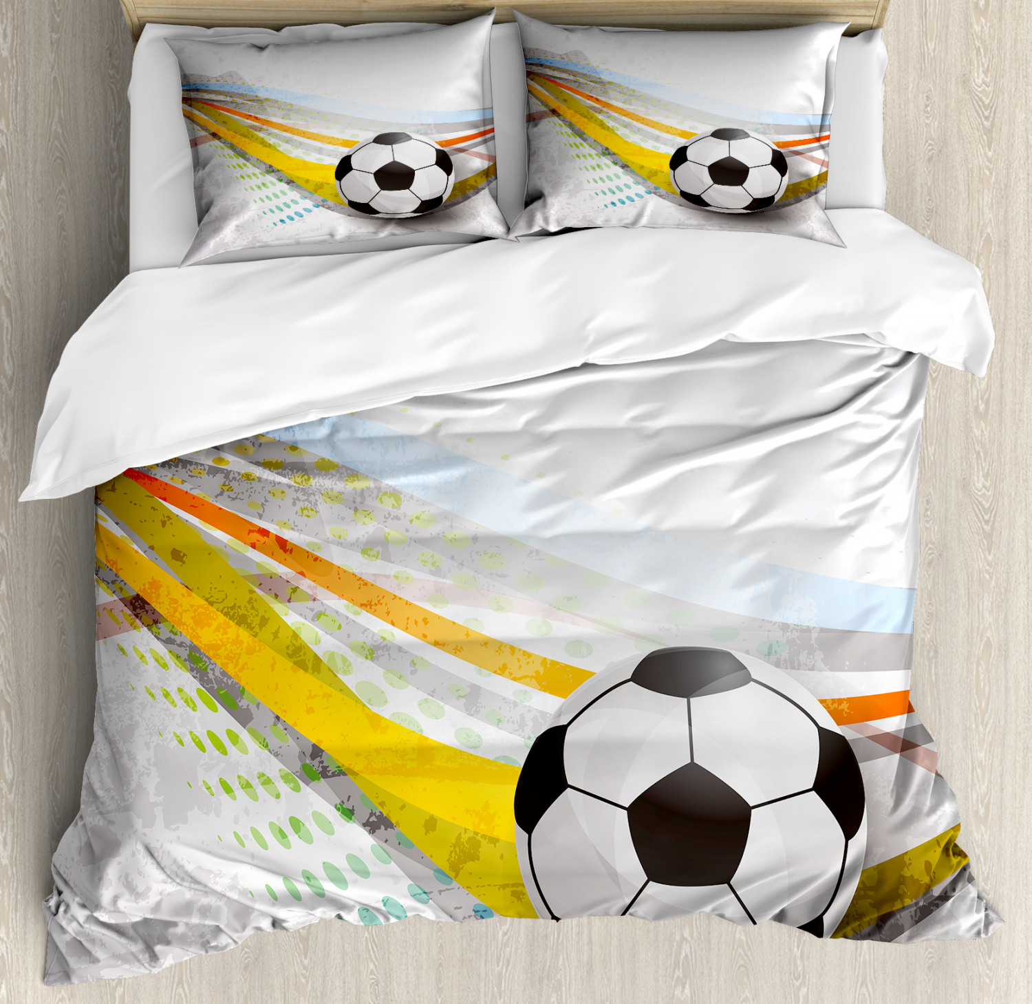 Teen Room Duvet Cover Set with Pillow Shams Football Soccer Lines Print ...