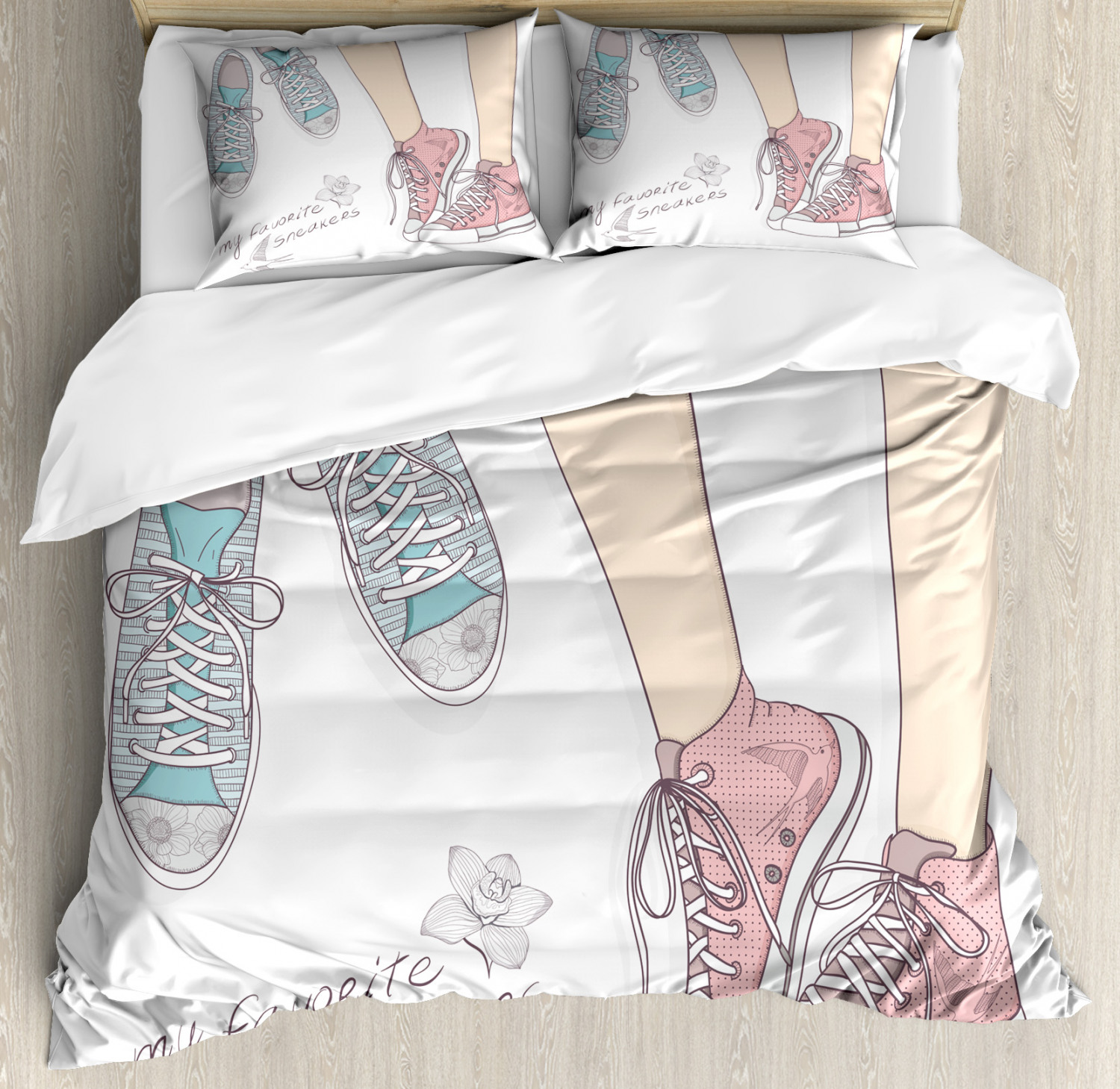 Teen Room Duvet Cover Set With Pillow Shams Girl Shoes Floral