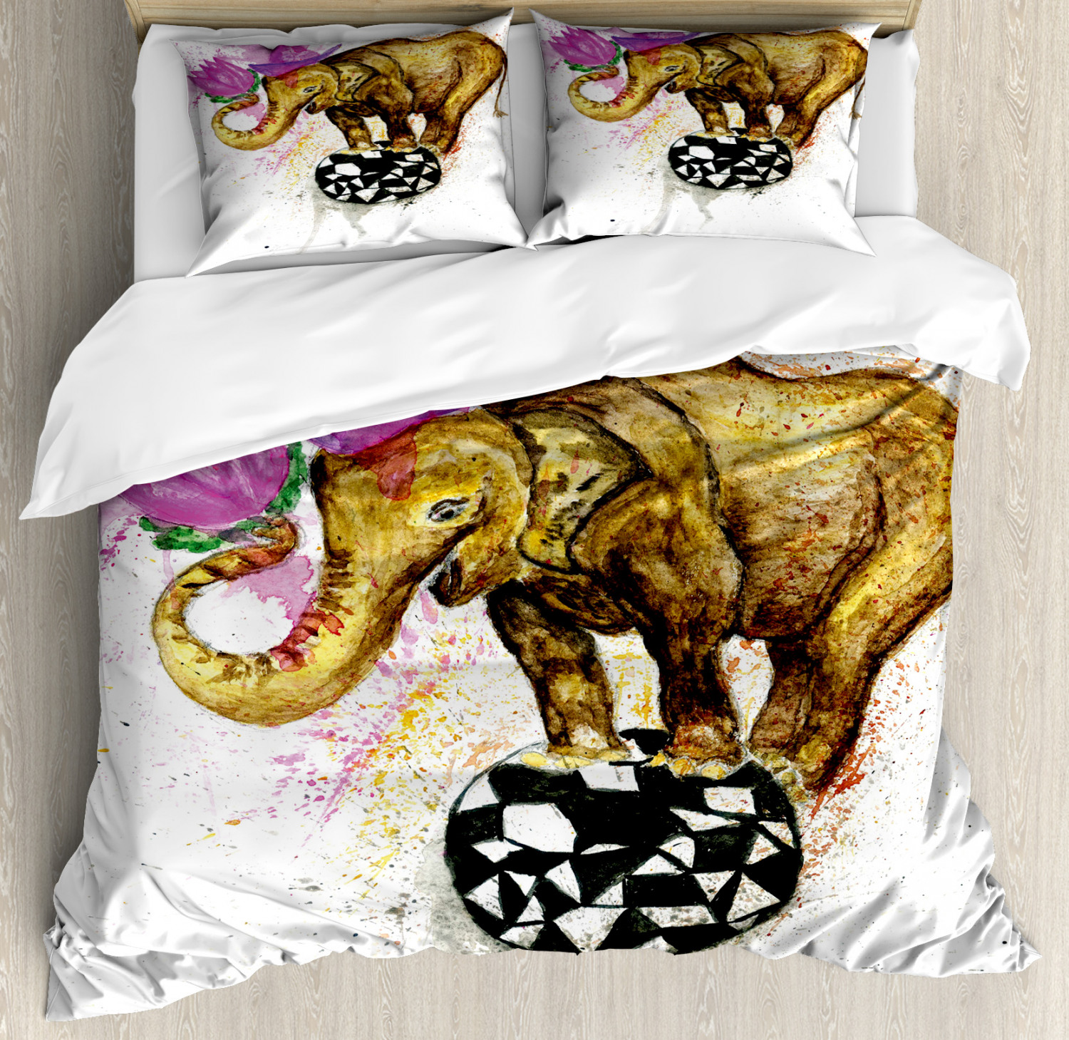 Elephant Duvet Cover Set With Pillow Shams Giant Animal Flowers