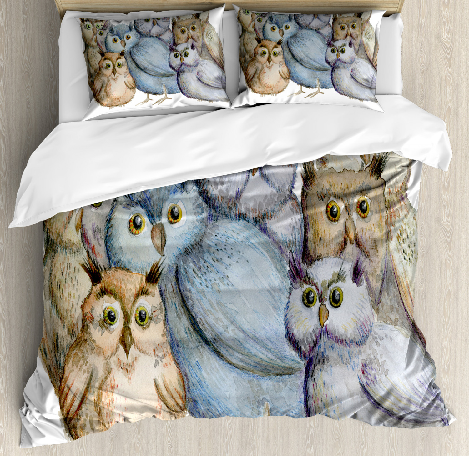 Owl Duvet Cover Set With Pillow Shams Owl Family Portrait Art