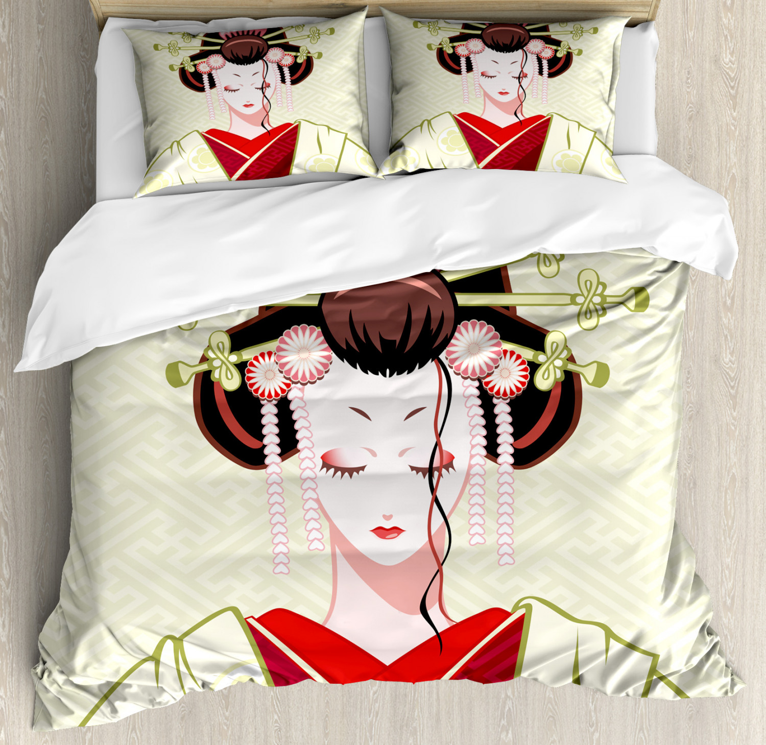 Japanese Duvet Cover Set With Pillow Shams Geisha Woman Portrait