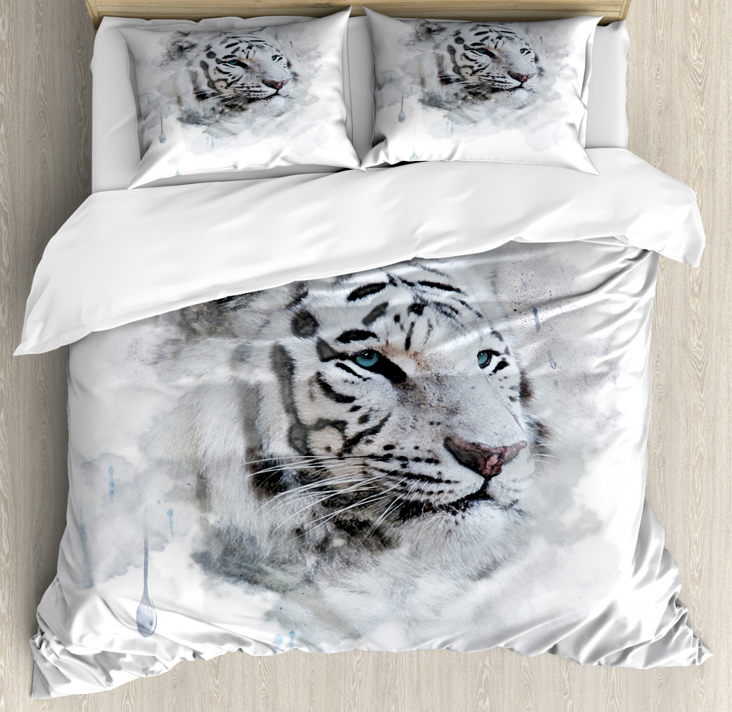 Animal Duvet Cover Set With Pillow Shams White Tiger Portrait