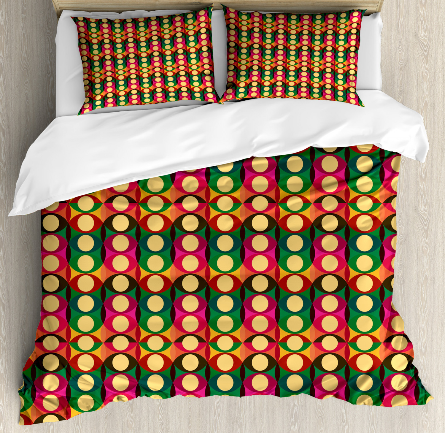 Retro Duvet Cover Set With Pillow Shams Pop Art Geometric Pastel