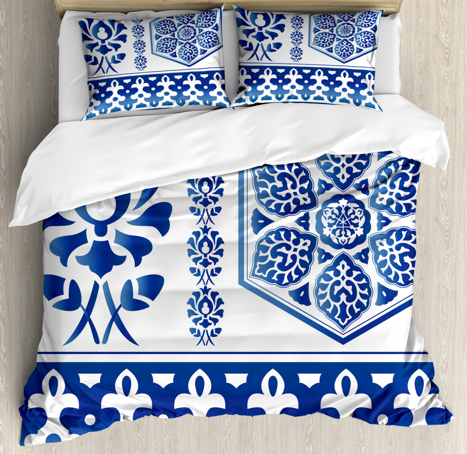 Blue And White Duvet Cover Set With Pillow Shams Arabesque Art