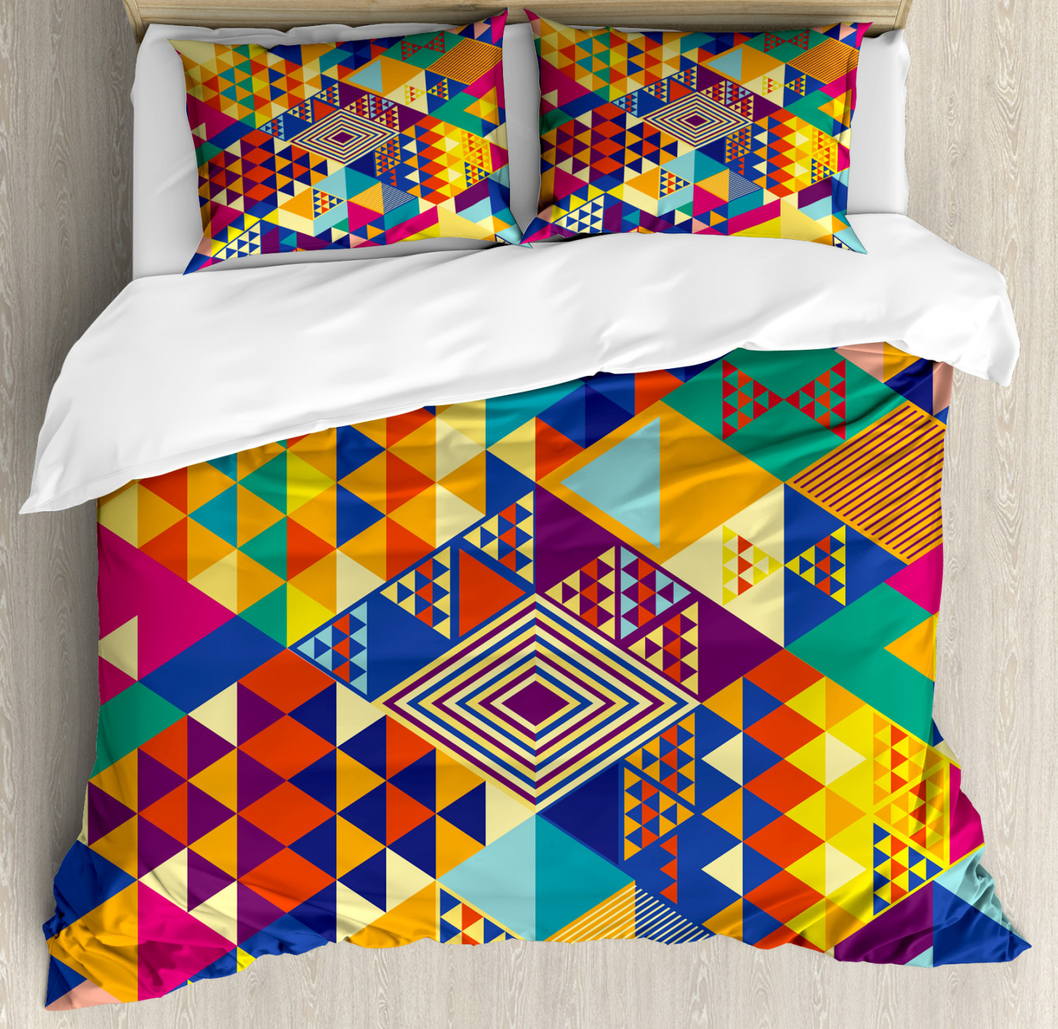 Colorful Duvet Cover Set With Pillow Shams Modern Triangles Artsy