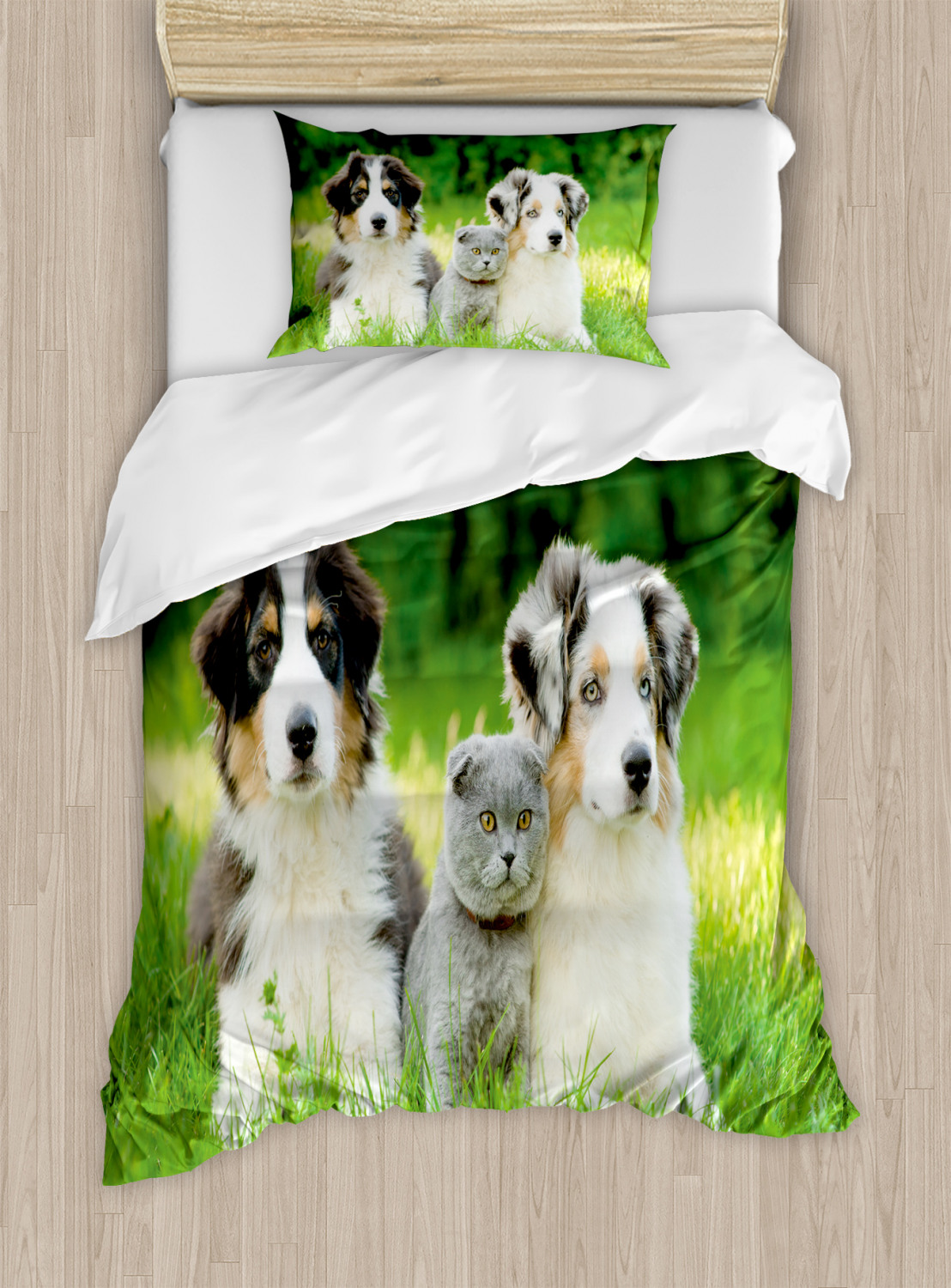 Dog Duvet Cover Set with Pillow Shams Puppy Family in Garden Print - Picture 7 of 8
