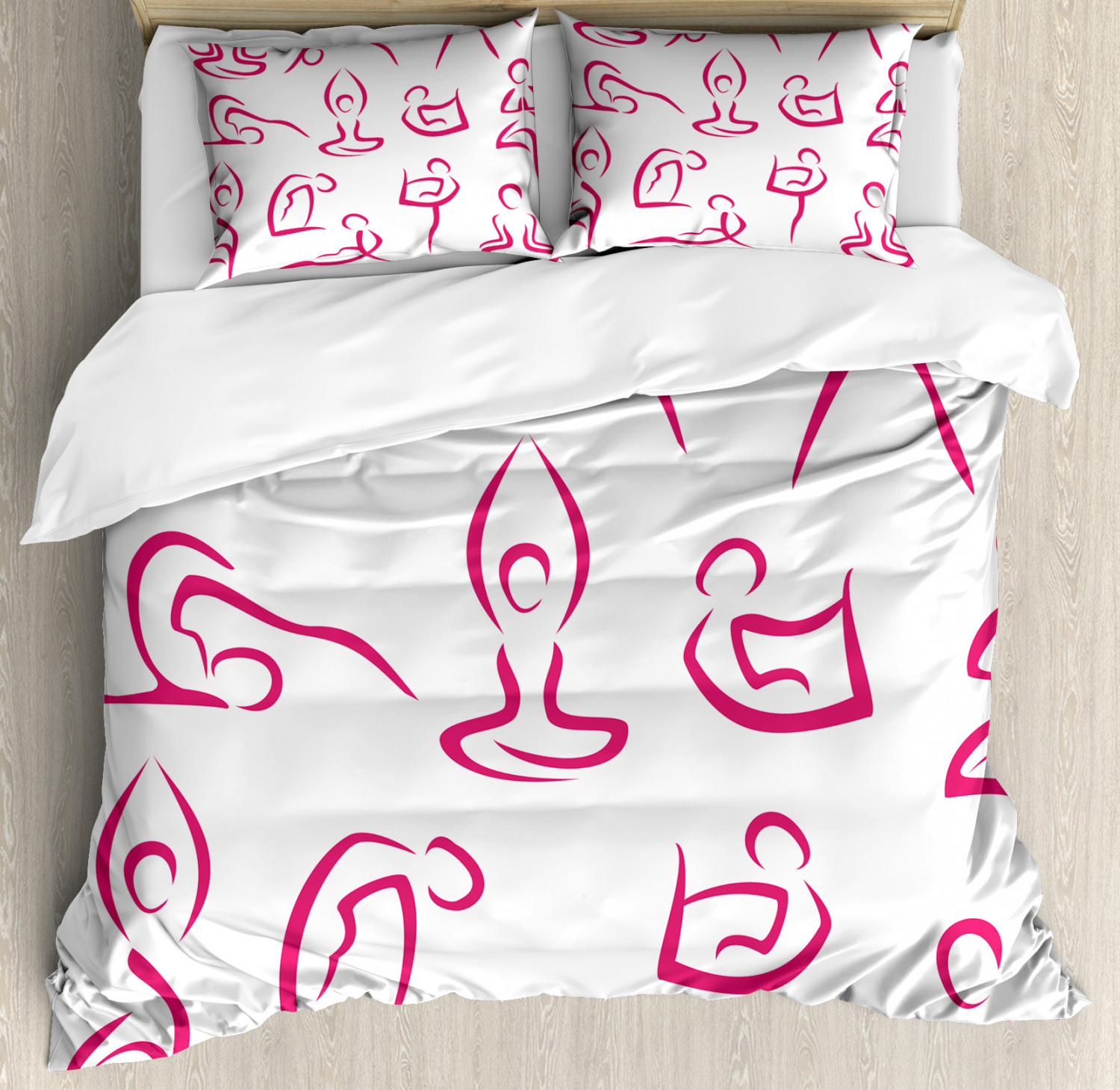 Yoga Duvet Cover Set with Pillow Shams Doodle Women Exercises Print Yoga Duvet Cover Set with Pillow Shams Doodle Women Exercises Print