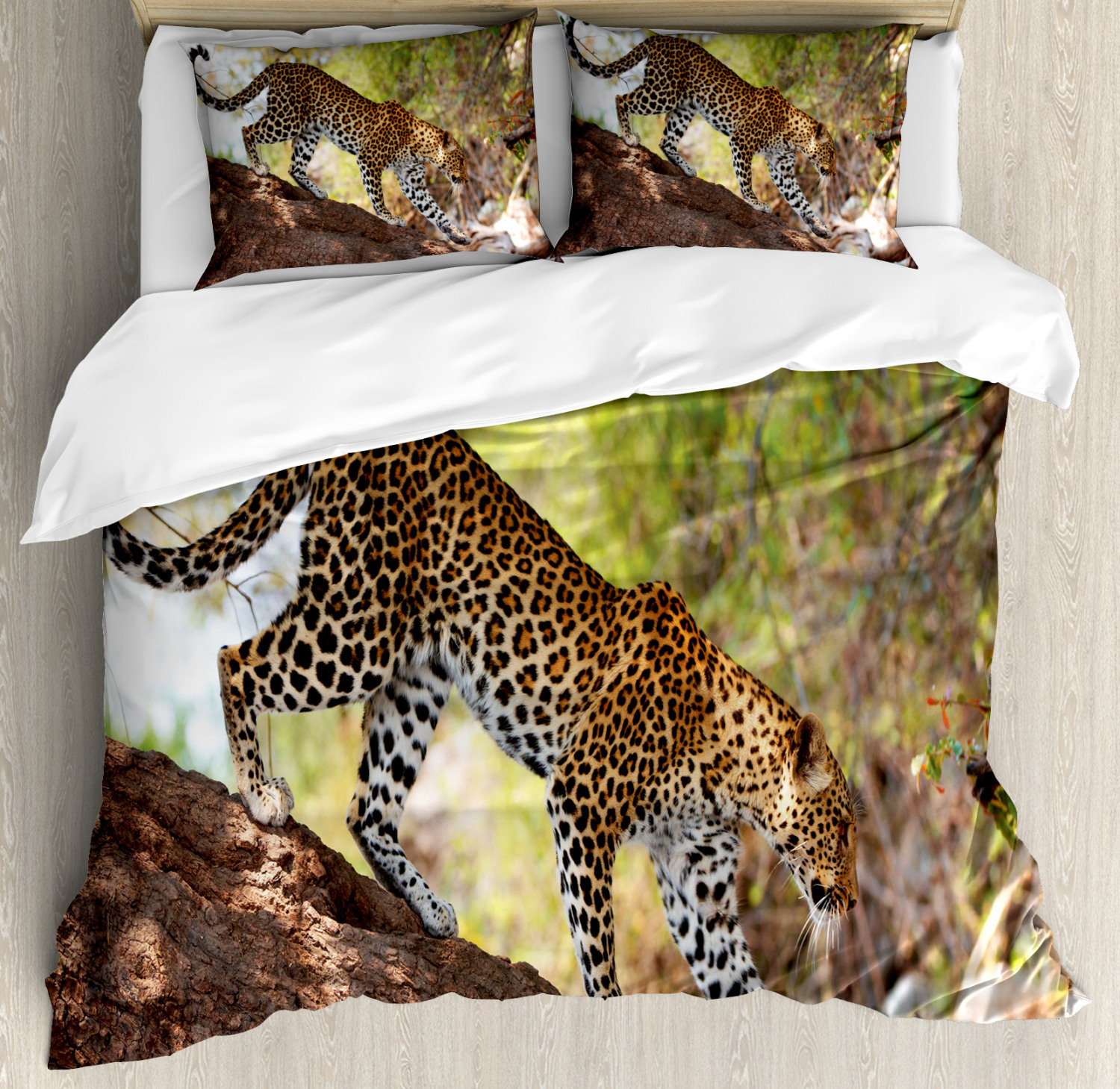 Zoo Duvet Cover Set with Pillow Shams Leopard Tree Nature Reserve Print ...