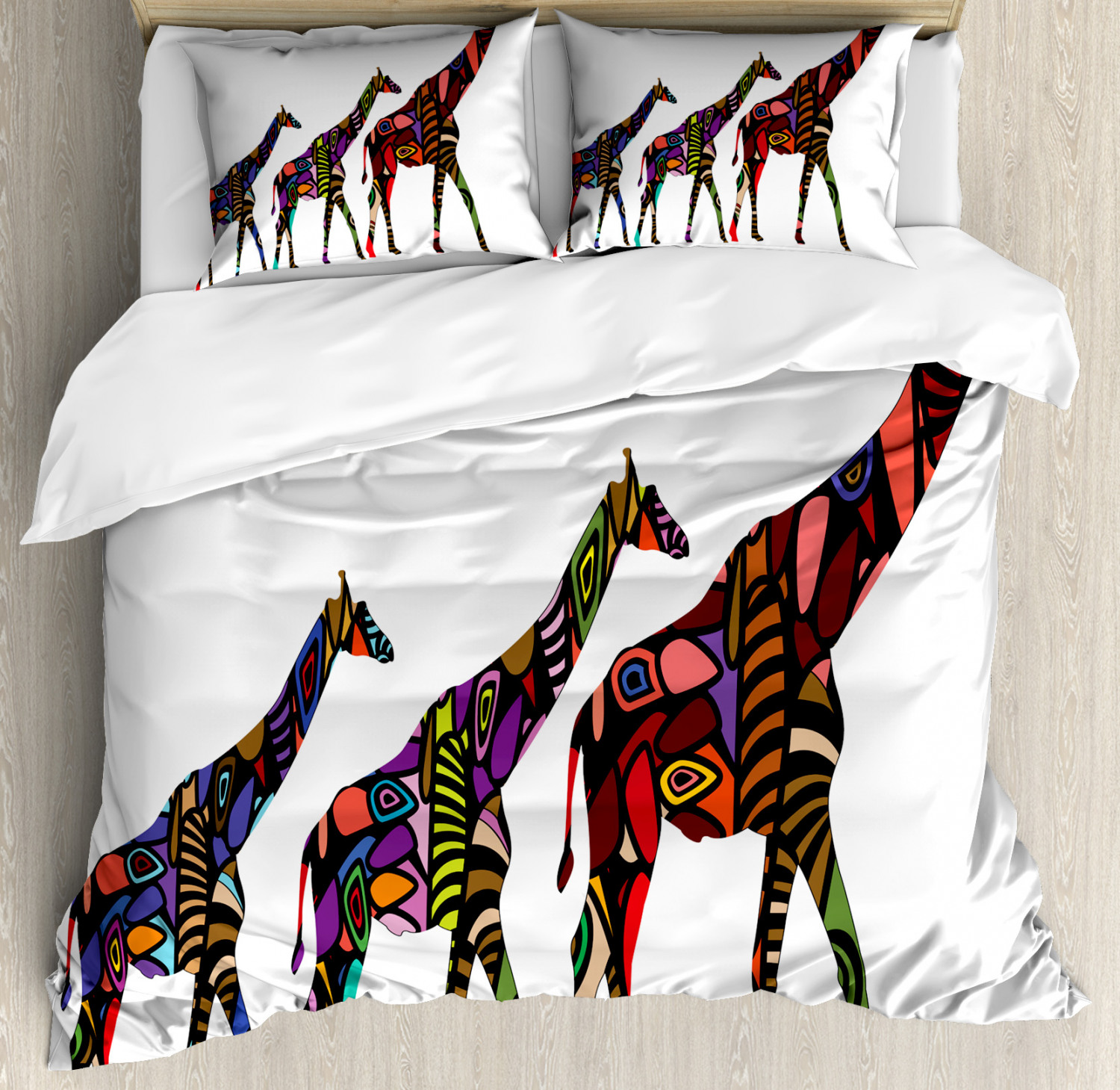 Zoo Duvet Cover Set With Pillow Shams African Ethnic Giraffes