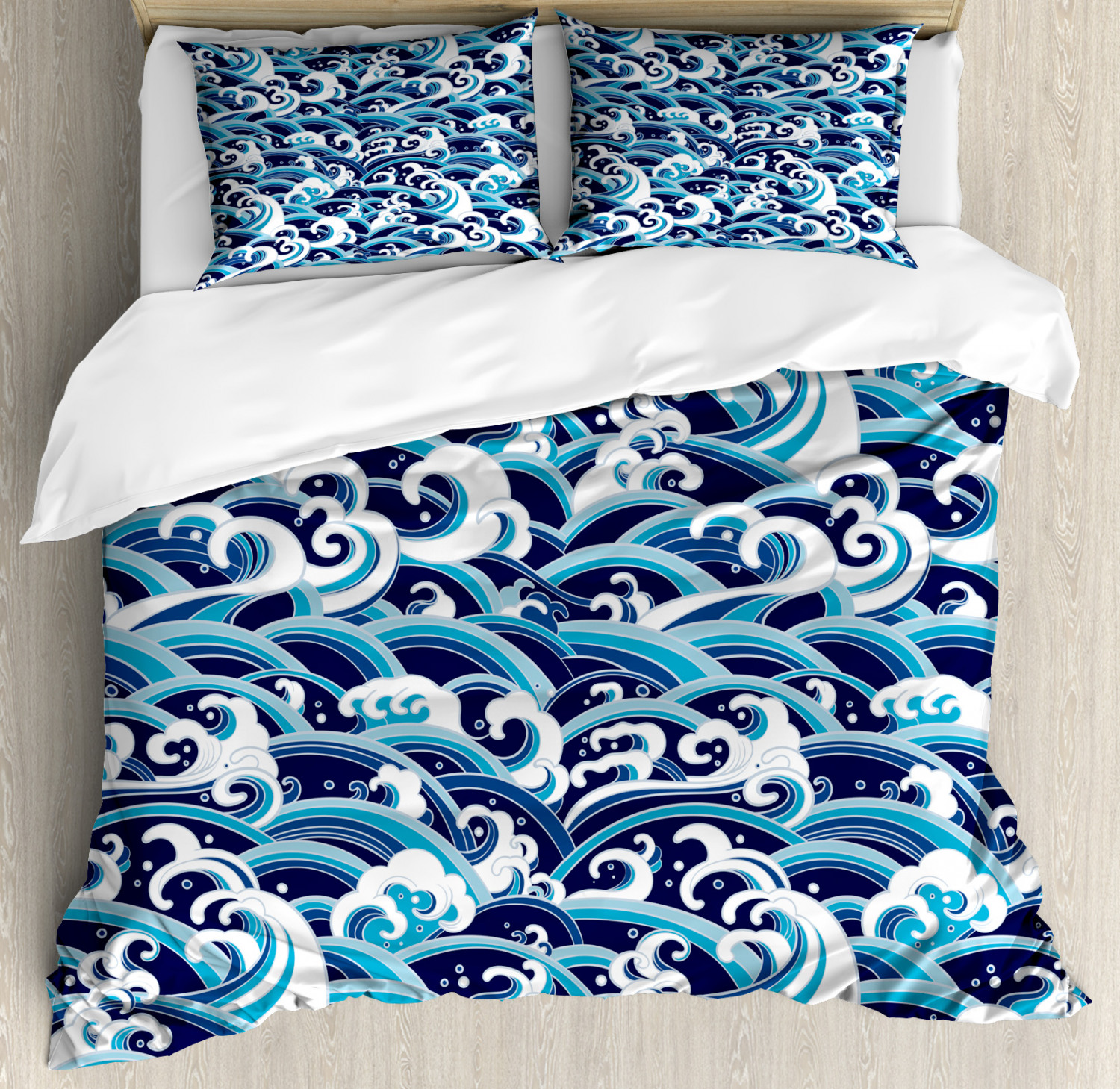 Japanese Wave Duvet Cover Set with Pillow Shams Splash Print | eBay