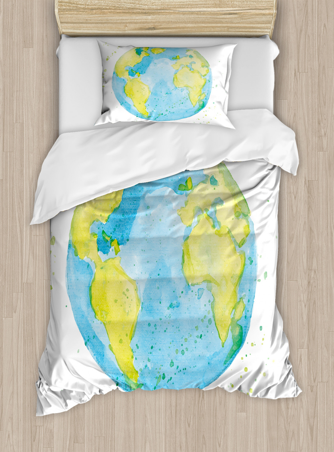Earth Duvet Cover Set with Pillow Shams Watercolor Style Print