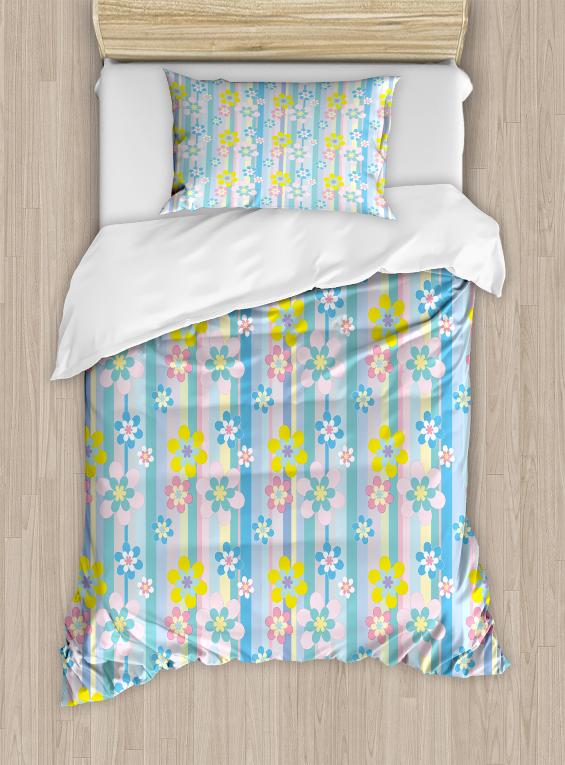 Details about   Pastel Quilted Bedspread & Pillow Shams Set Abstract Spring Daisies Print 