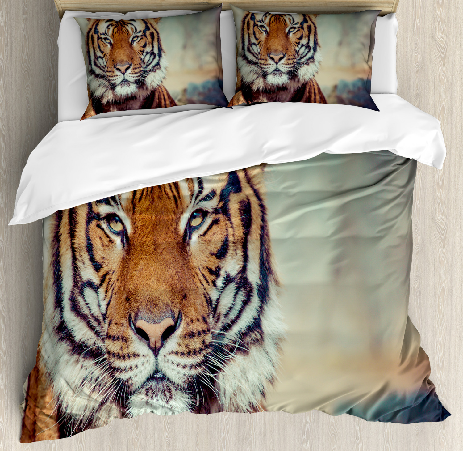 TIGER DUVET COVER Set with Pillow Shams Large Calm Wild Cat Blur Print ...