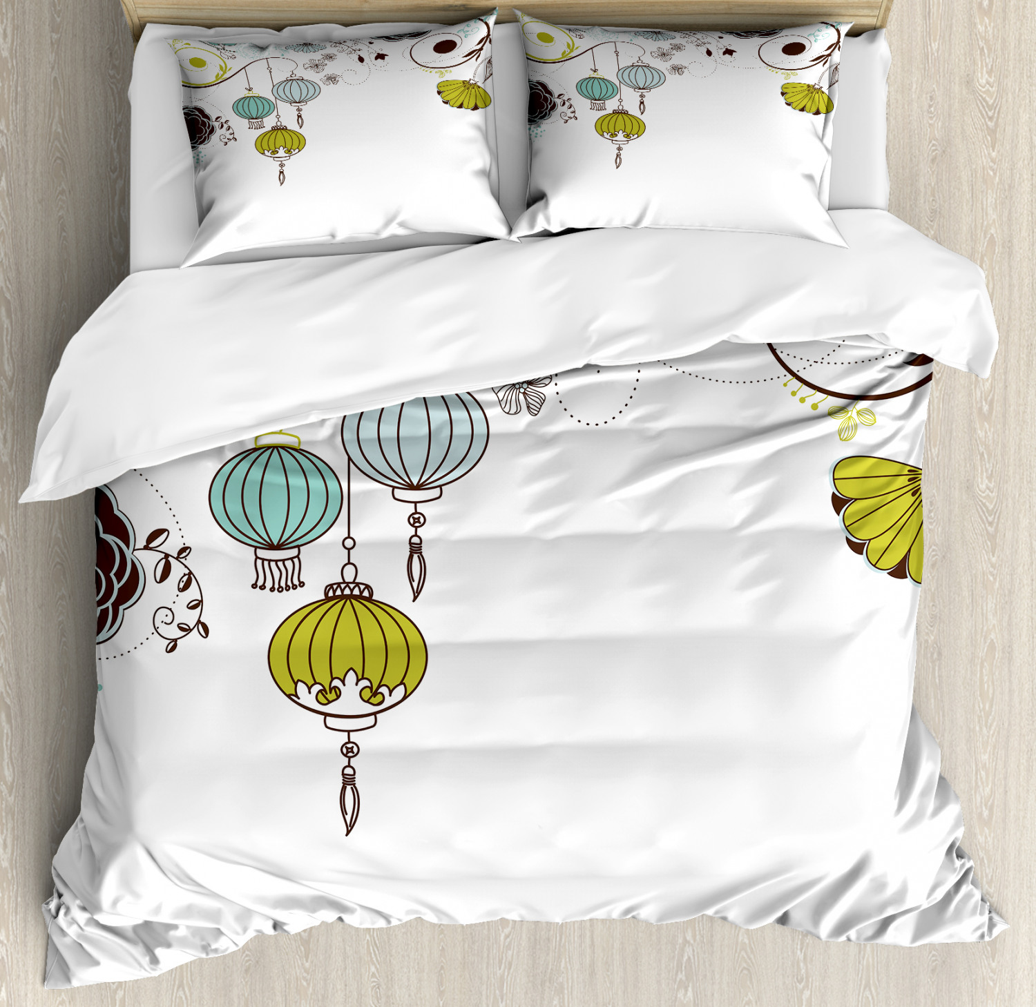 Lantern Duvet Cover Set with Pillow Shams Chinese Abstract Art Print 