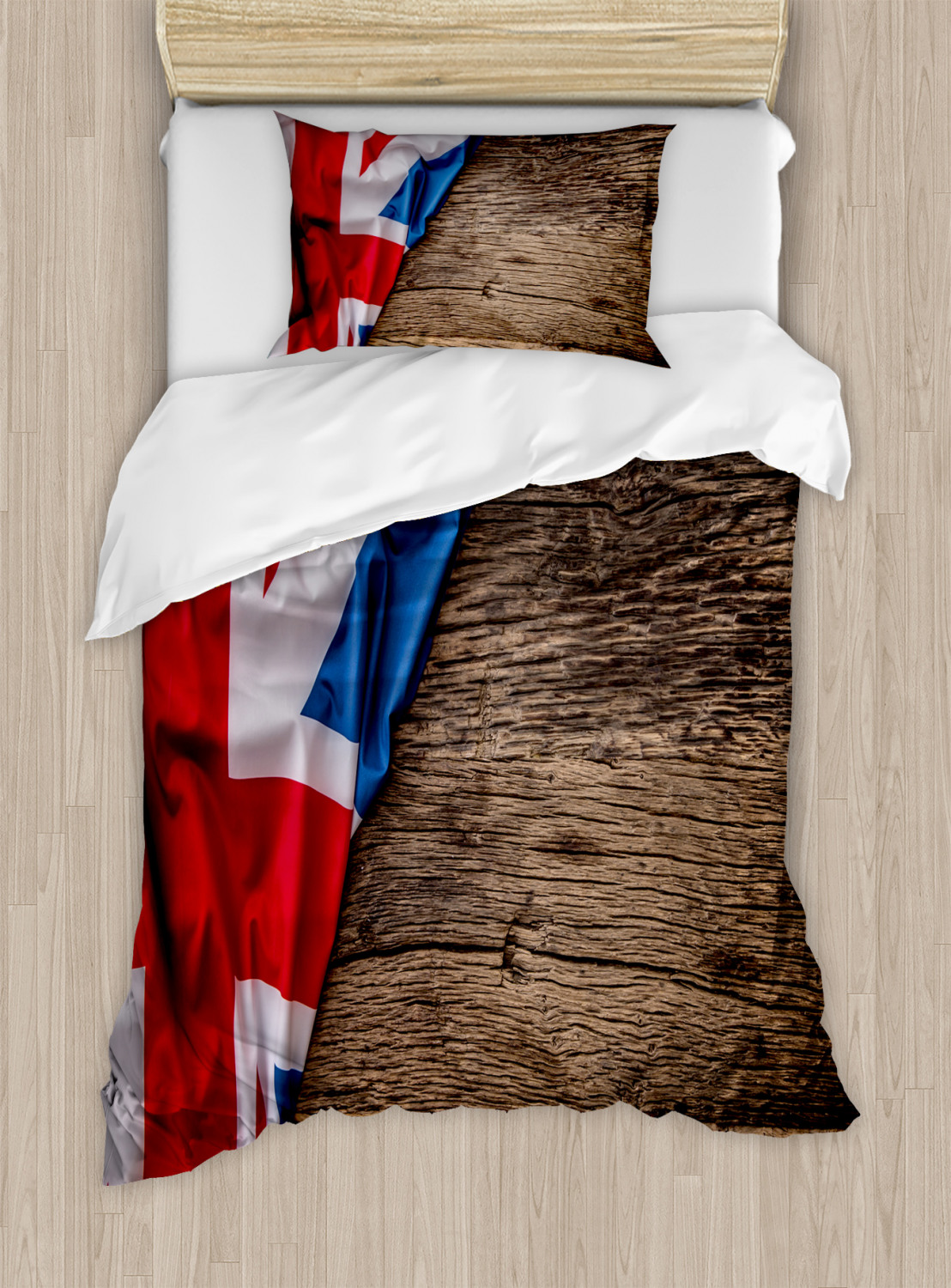 Union Jack Duvet Cover Set with Pillow Shams Flag on Oak Board Print - Picture 7 of 8