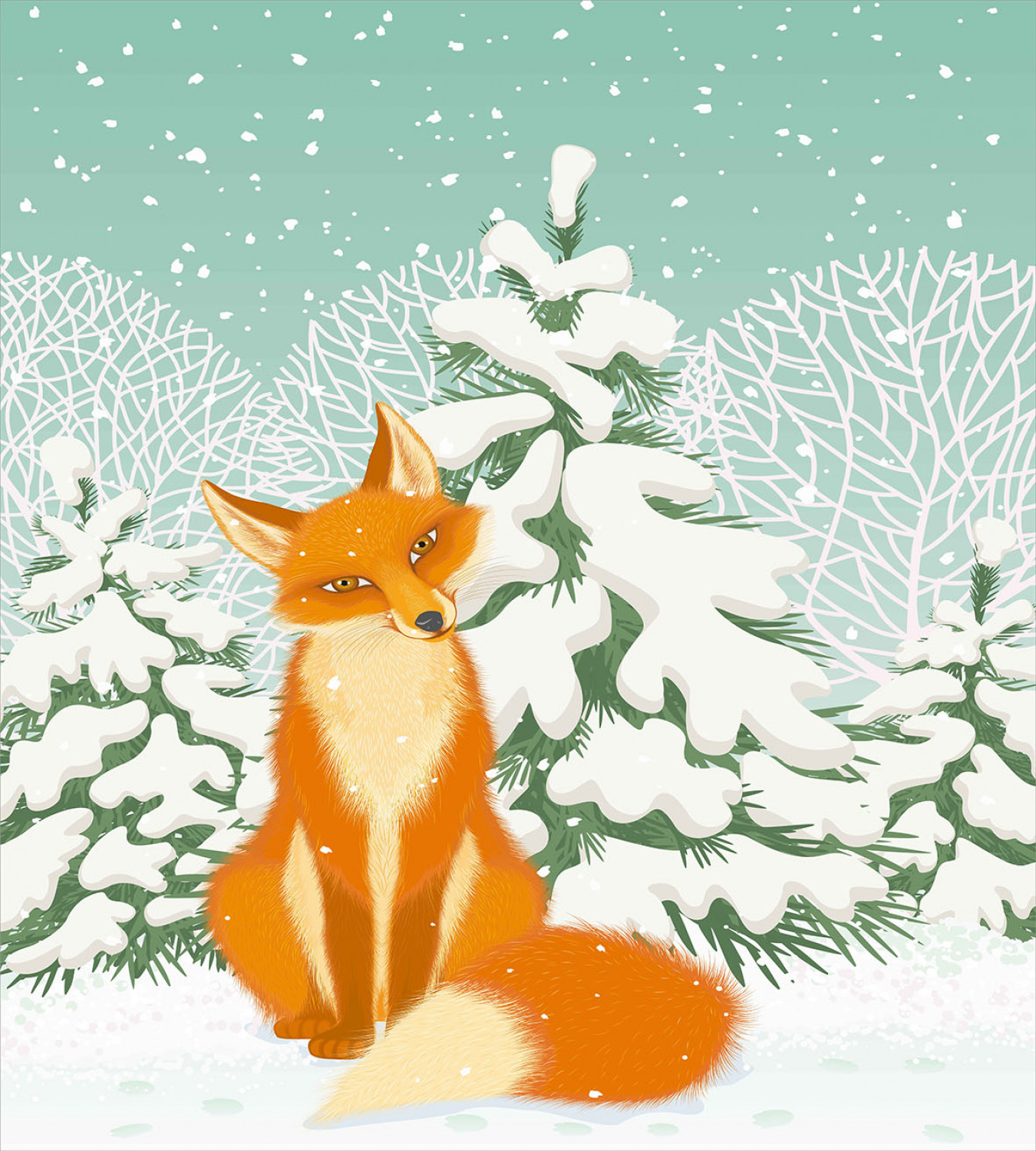 Лисичка в снегу под елкой