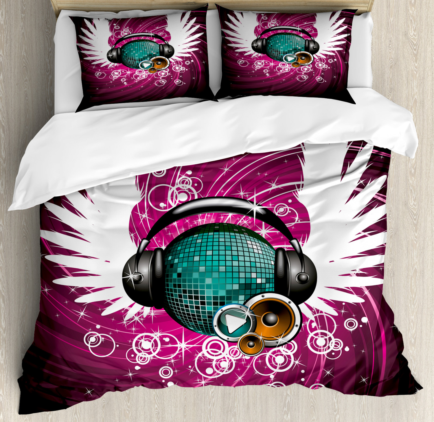 Popstar Party Duvet Cover Set with Pillow Shams Disco Ball Music Print Popstar Party Duvet Cover Set with Pillow Shams Disco Ball Music Print