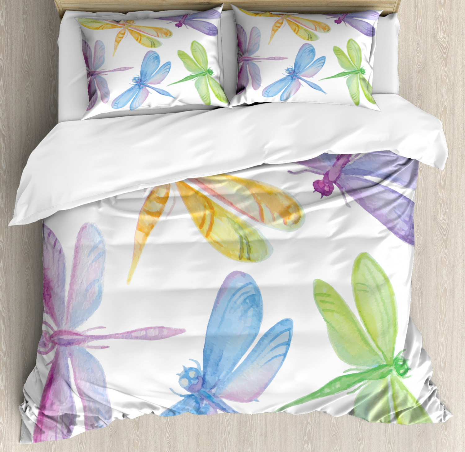 Dragonfly Duvet Cover Set with Pillow Shams Watercolor Winged Bug Print ...