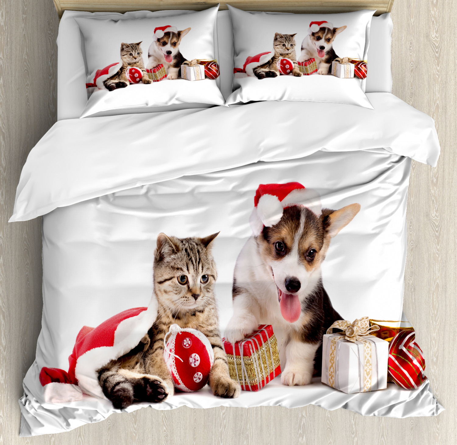 Christmas Duvet Cover Set With Pillow Shams Dog Cat With Presents