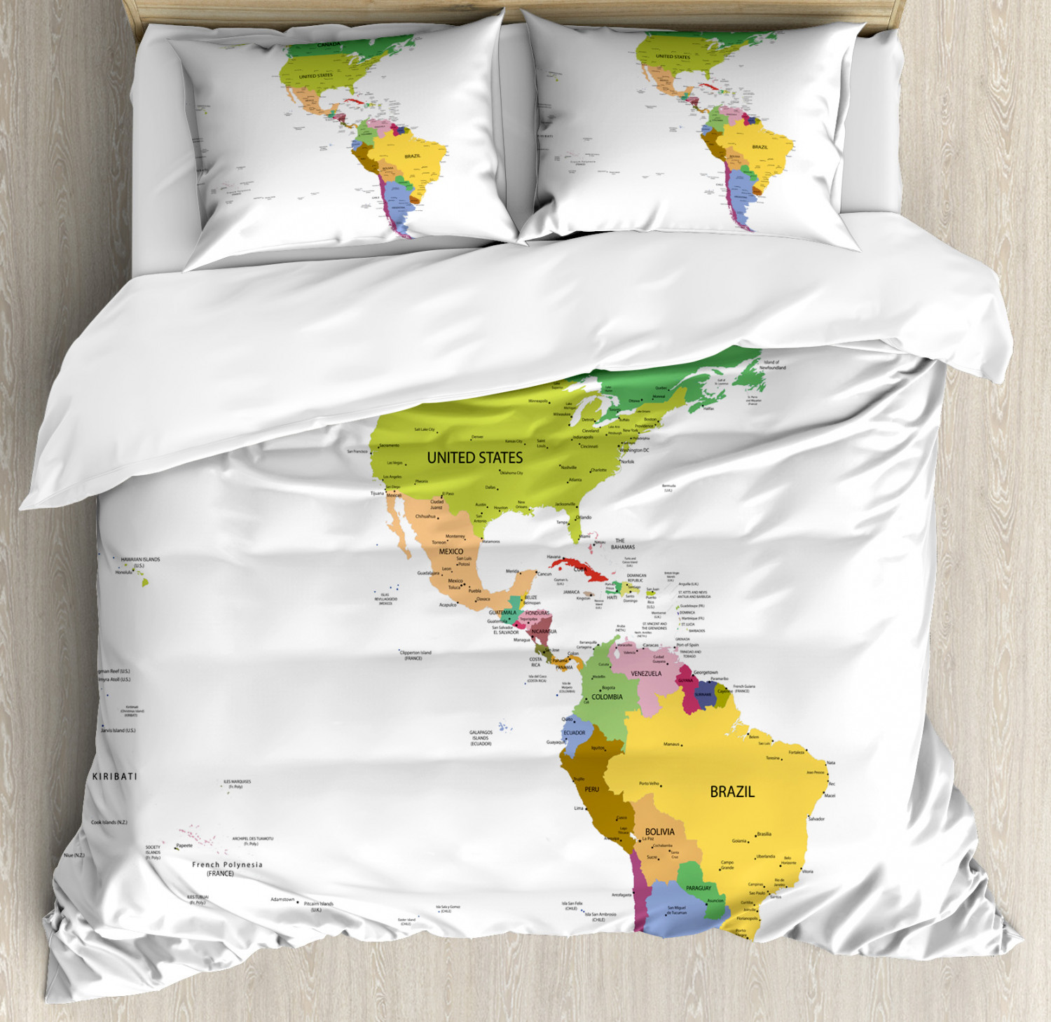 Map Duvet Cover Set With Pillow Shams South And North America