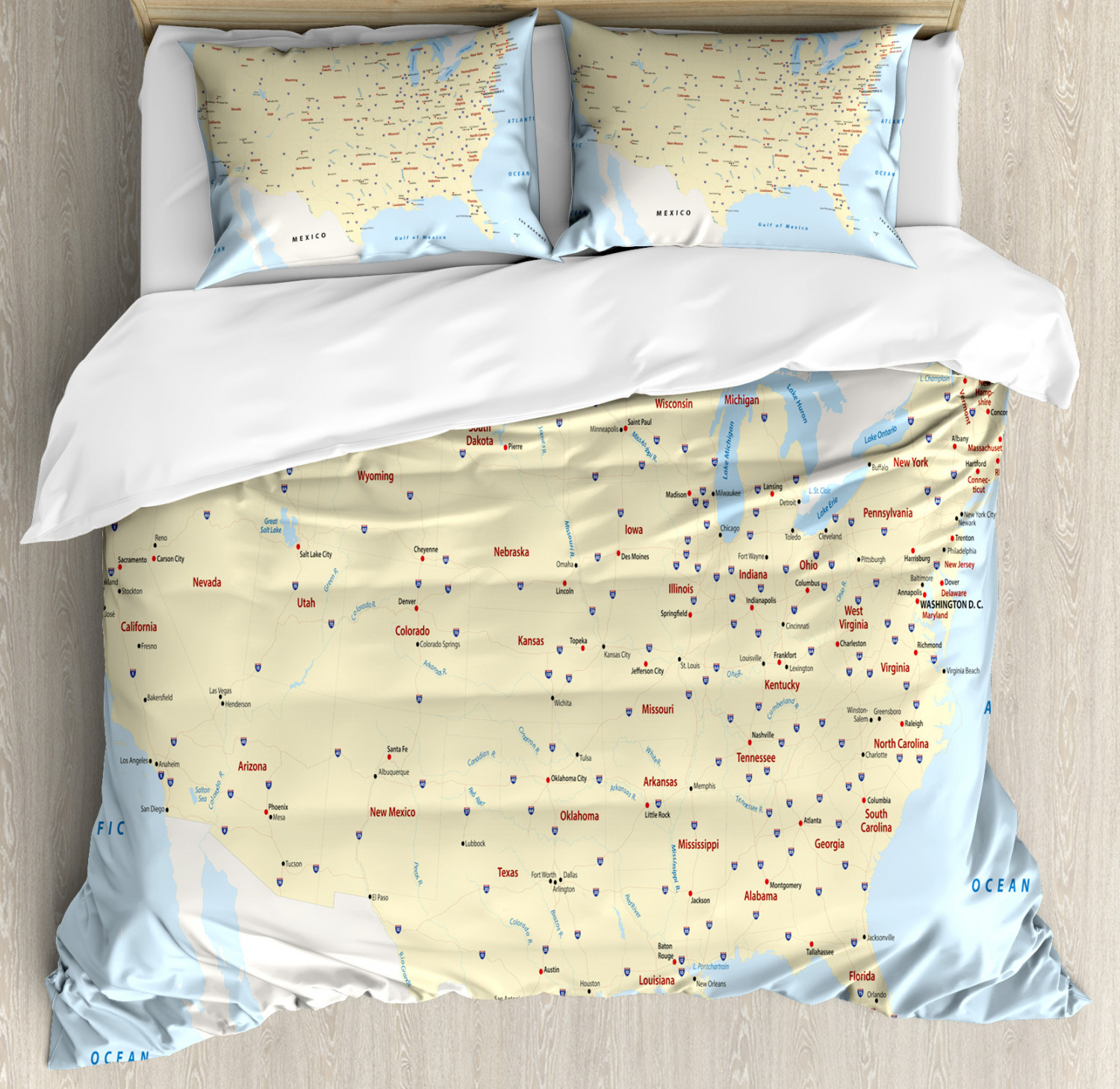 Map Duvet Cover Set with Pillow Shams America Cities Interstate Print Map Duvet Cover Set with Pillow Shams America Cities Interstate Print