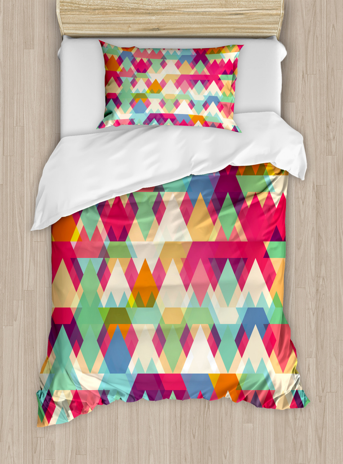 Indie Duvet  Cover Set with Pillow Shams Colorful Triangles 
