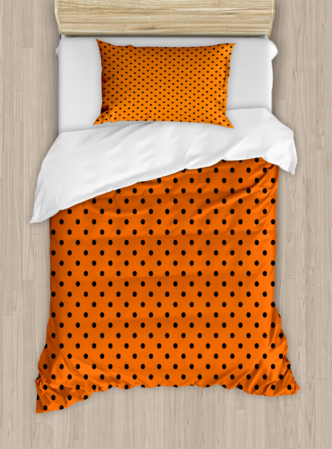 Orange Duvet Cover Set with Pillow Shams Vintage Polka Dots Tile Print - Picture 7 of 8