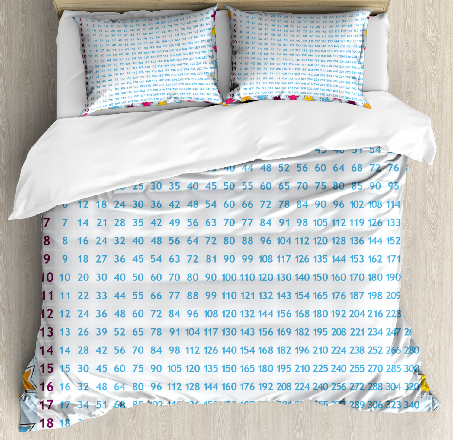 Educational Duvet Cover Set with Pillow Shams Math Counting Fun Print