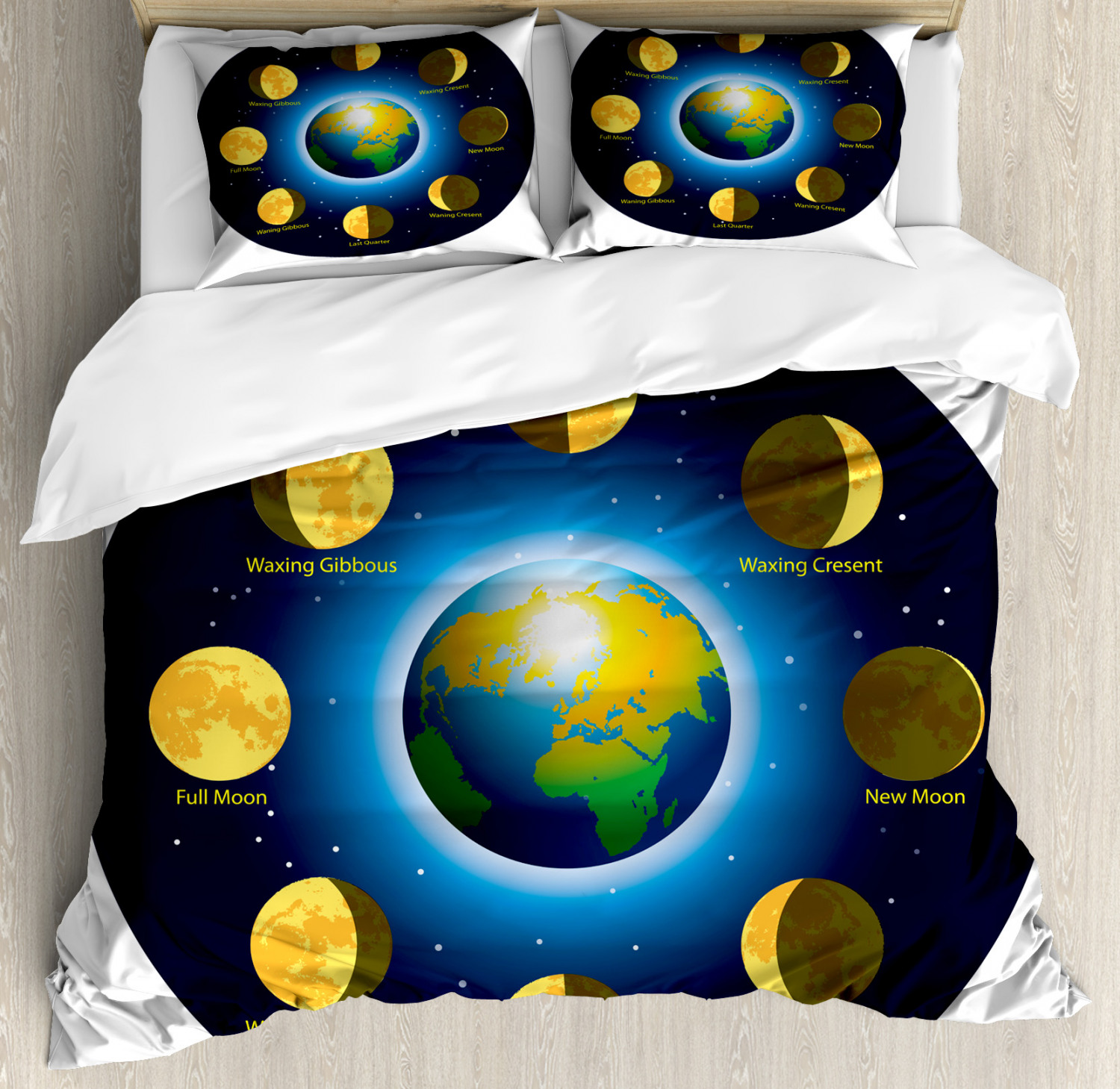 Educational Duvet Cover Set With Pillow Shams Phases Of Moon Print