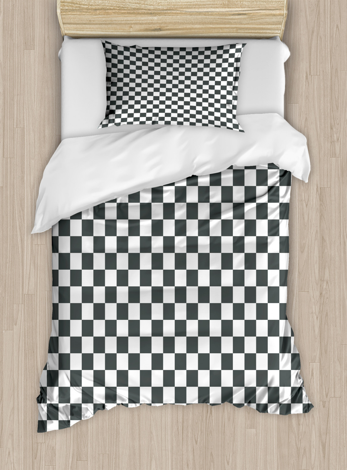 Checkered Duvet Cover Set with Pillow Shams Classical Chessboard Print ...