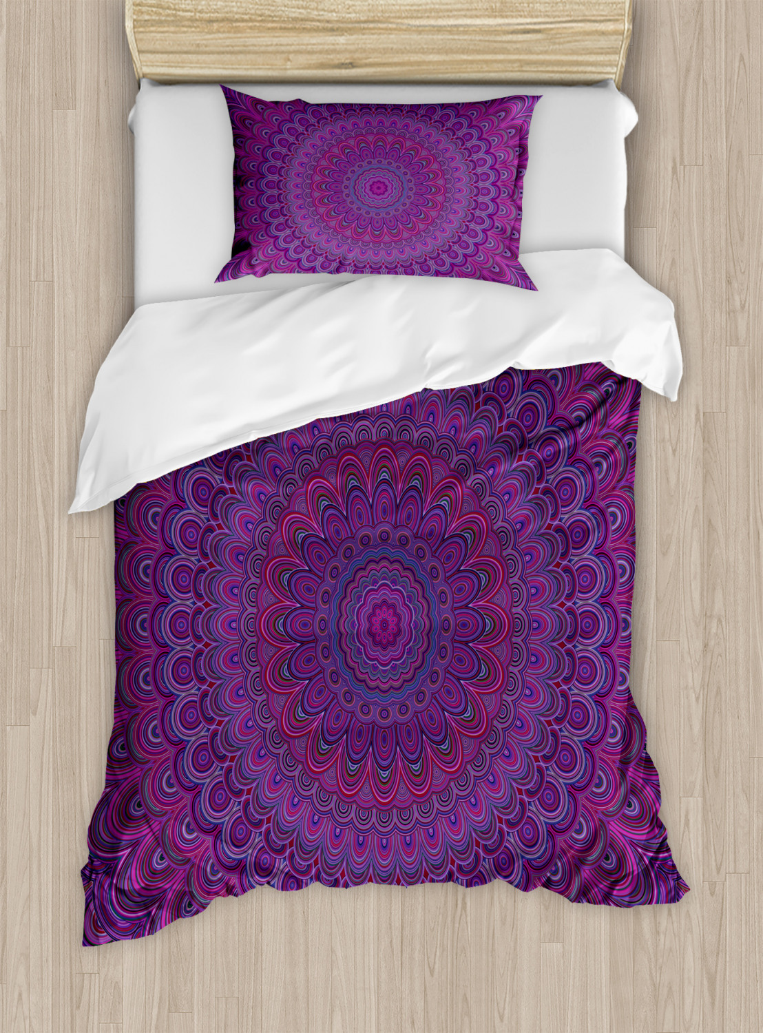 Eggplant Duvet Cover Set with Pillow Shams Vintage Purple Mandala Print - Picture 7 of 8
