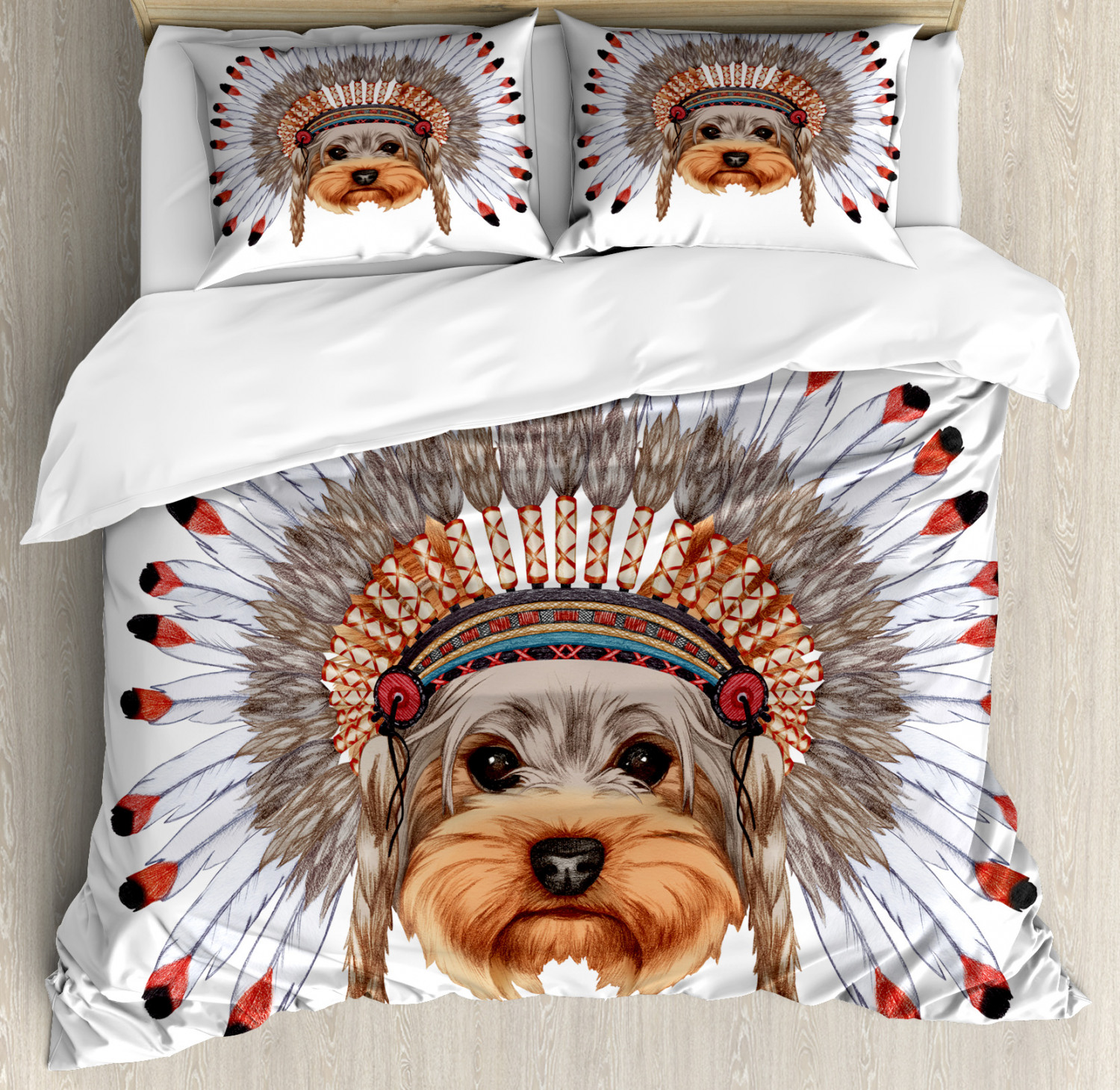 Details About Yorkie Duvet Cover Set With Pillow Shams Bonnet Wearing Dog Print